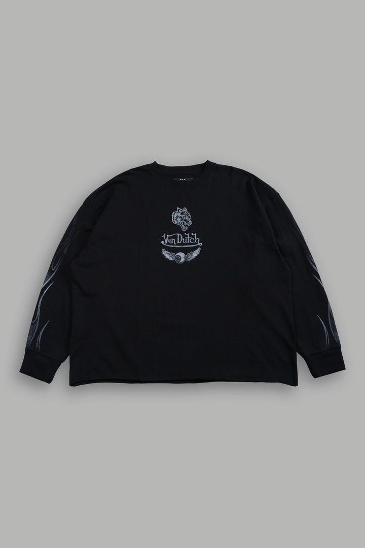 Take-Off Grunge Mid-Length Raw Hem LS Tee in Black