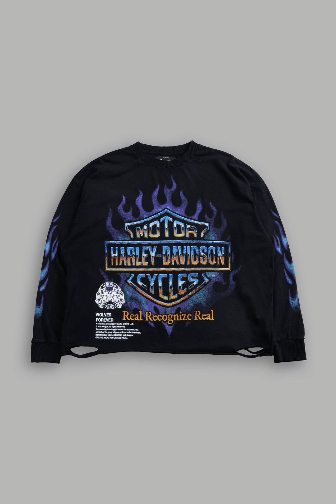 Iron Fire Distressed Grunge "Box Cut" L/S Tee in Black Sun Fade