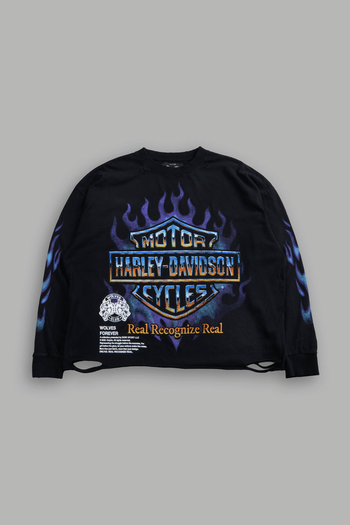 Iron Fire Distressed Grunge "Box Cut" L/S Tee in Black Sun Fade