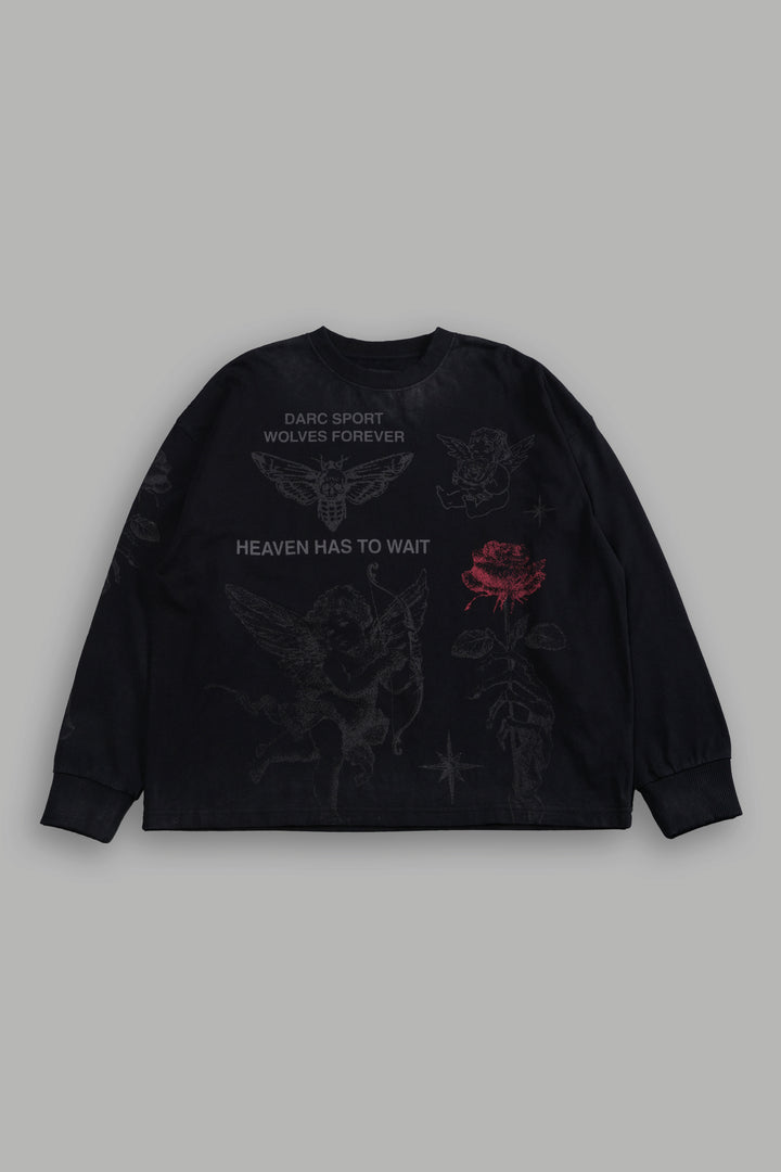 Sacred Flash Grunge "Box Cut" L/S Tee in Black Drift Wash
