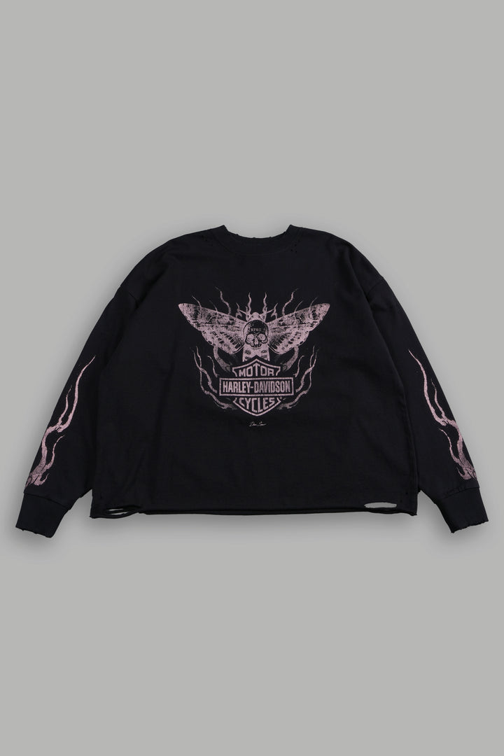 H-D Moth Inferno Distressed Grunge Box Cut Ls Tee in Black