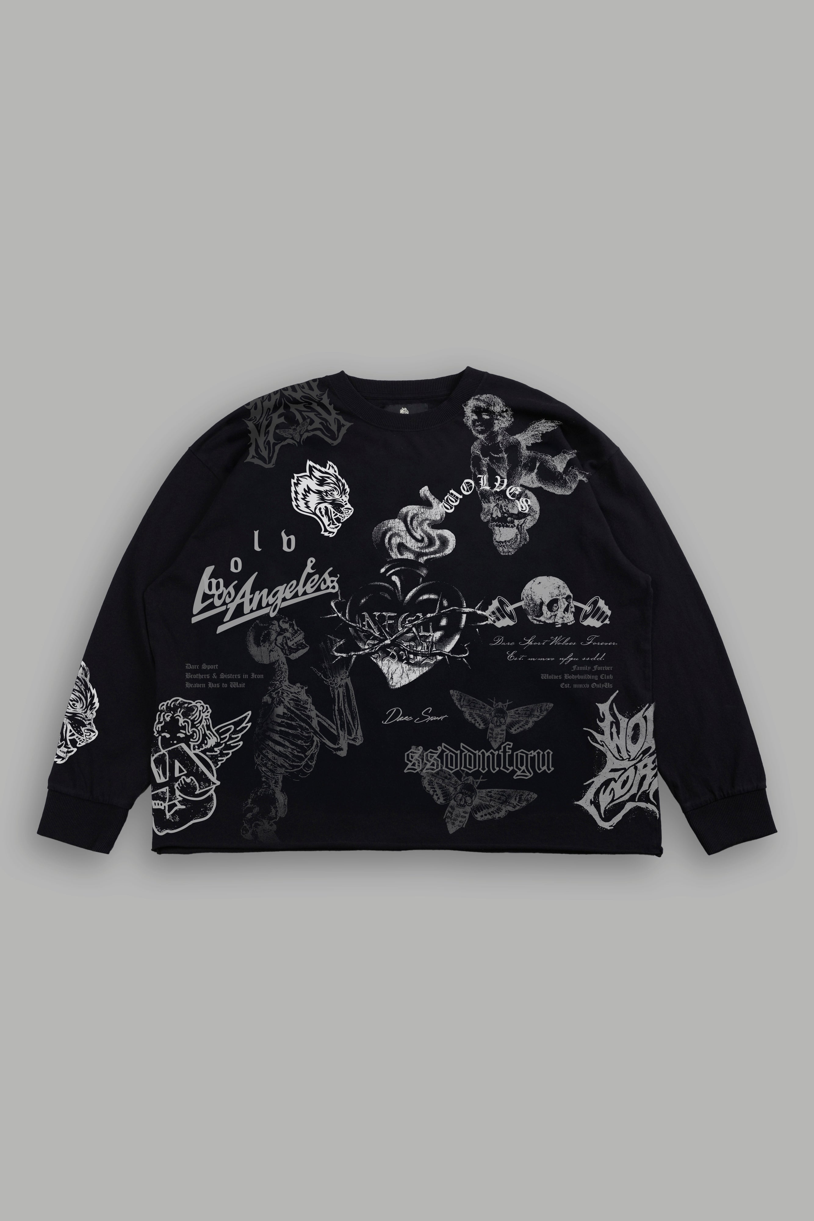 Homage To La Grunge Mid Length Raw Hem Ls Tee in Black