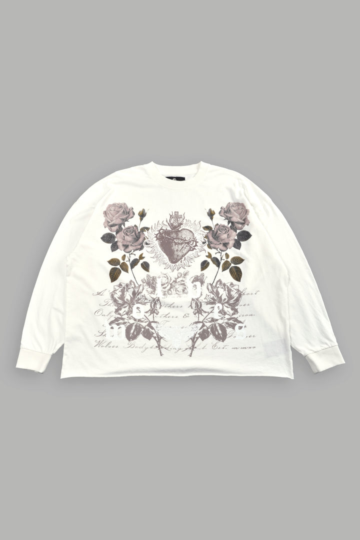 You Are the Reason Grunge Mid-Length Raw Hem LS Tee in Cream