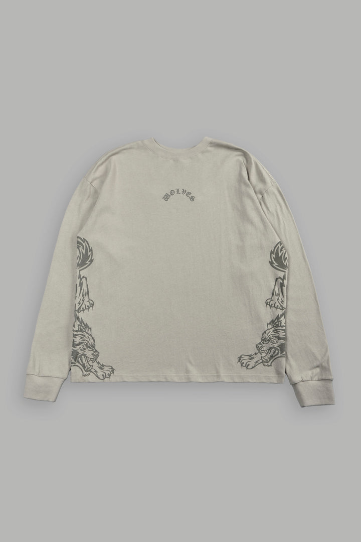 She Wolf Pack Premium Ls Tee In Cactus Gray