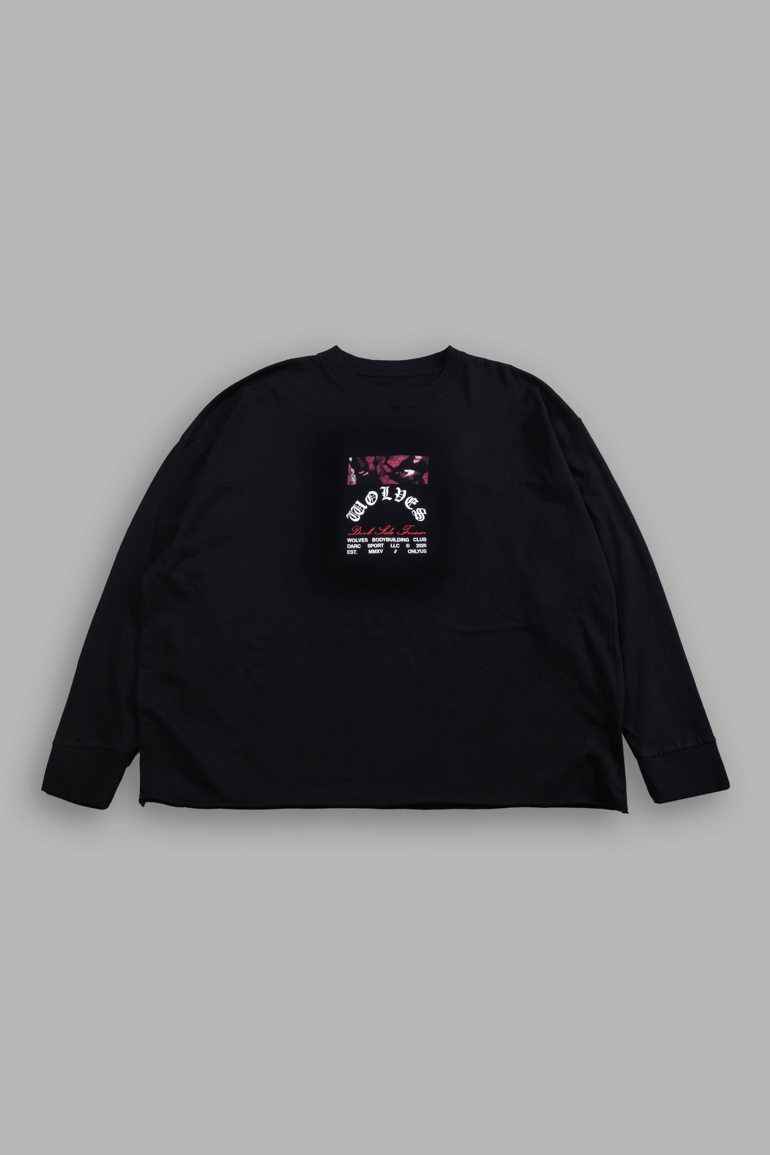 The Shadow Grunge Mid Length Raw Hem Ls Tee in Black