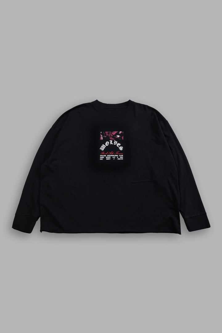 The Shadow Grunge Mid Length Raw Hem Ls Tee in Black