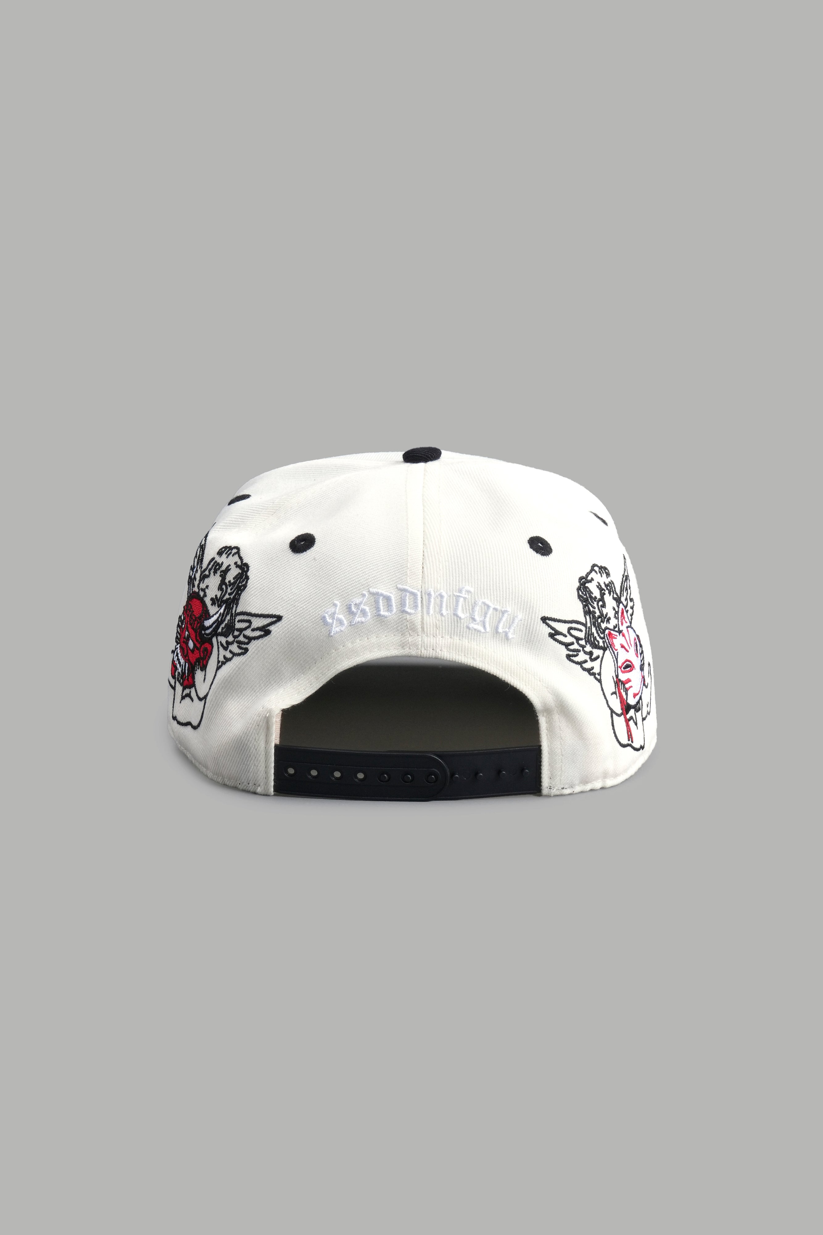 Kitsune and Oni Cherubs A Frame Snapback in Cream/Black