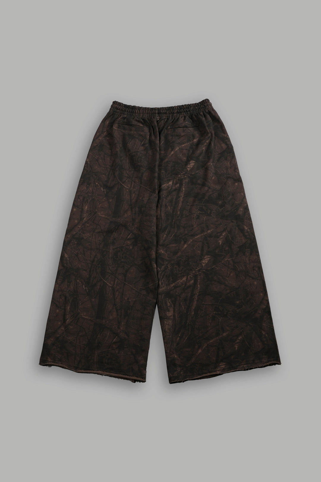 Dual Wolf Stud Grunge Oversized Omen Sweat Pants in Brown Driftwood Forest Camo