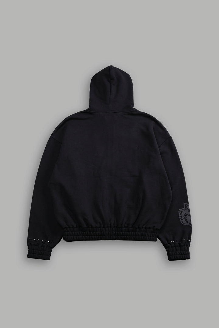 Studded Hesh "Chambers" Zip Hoodie in Black