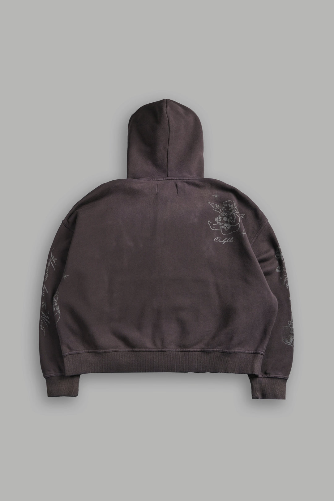 Fallen Cherub Vex Double Zip Hoodie in Darc Brown Drift Wash