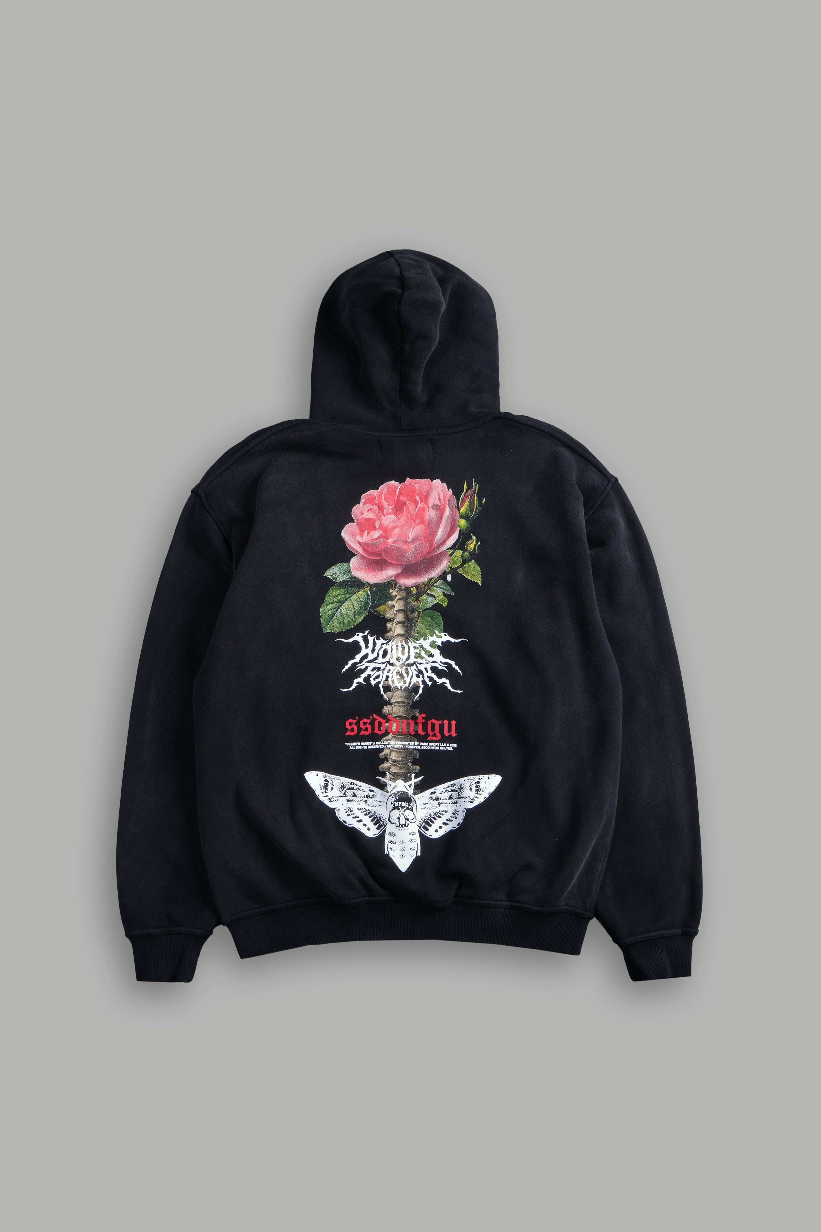 Mori Rose "Pierce" Hoodie in Black Drift Wash