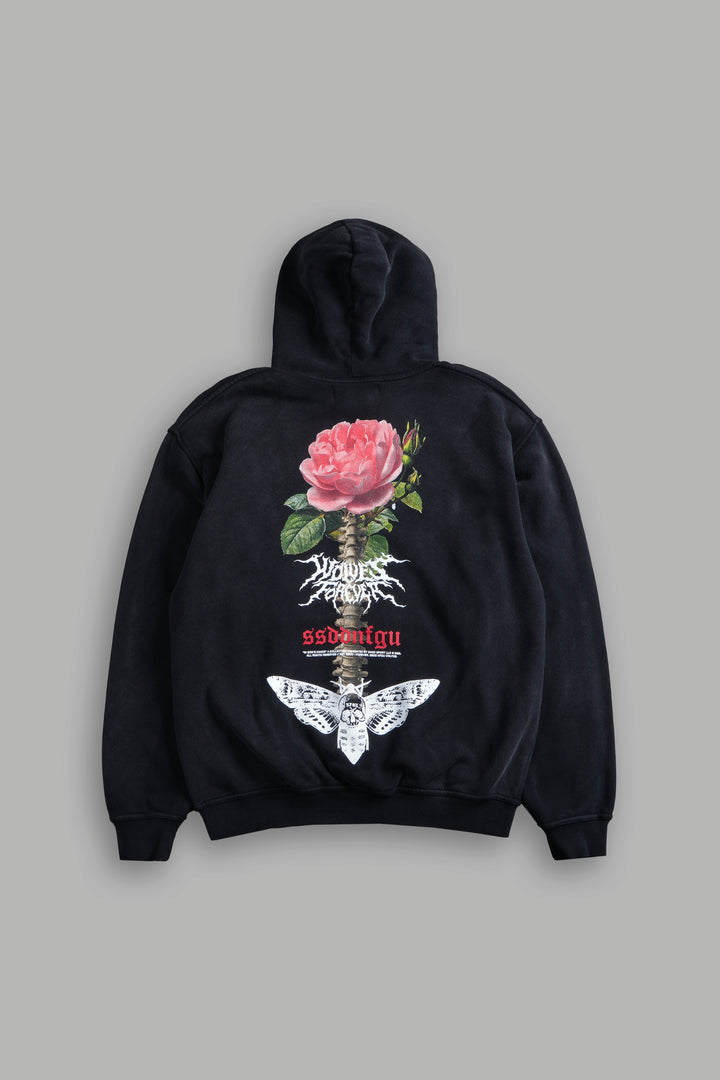 Mori Rose "Pierce" Hoodie in Black Drift Wash