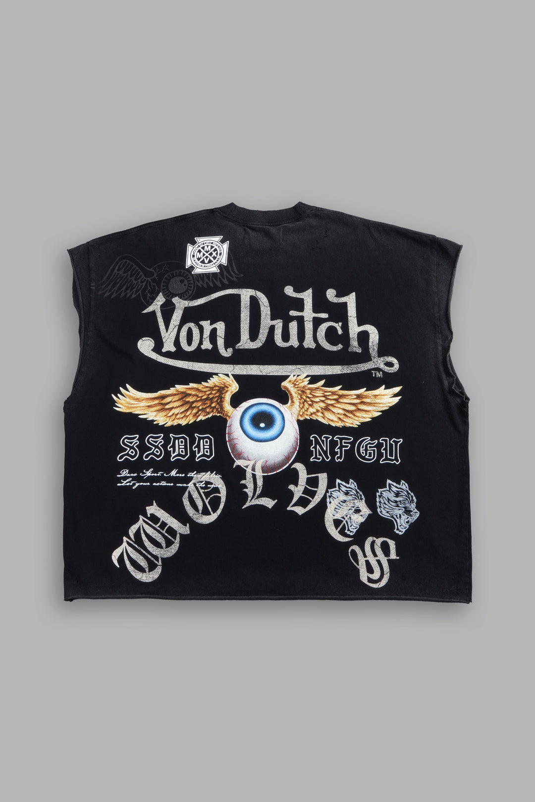 DSVD NFGU Distressed Grunge Cut-Off Mid-Length Raw Hem Tee in Black