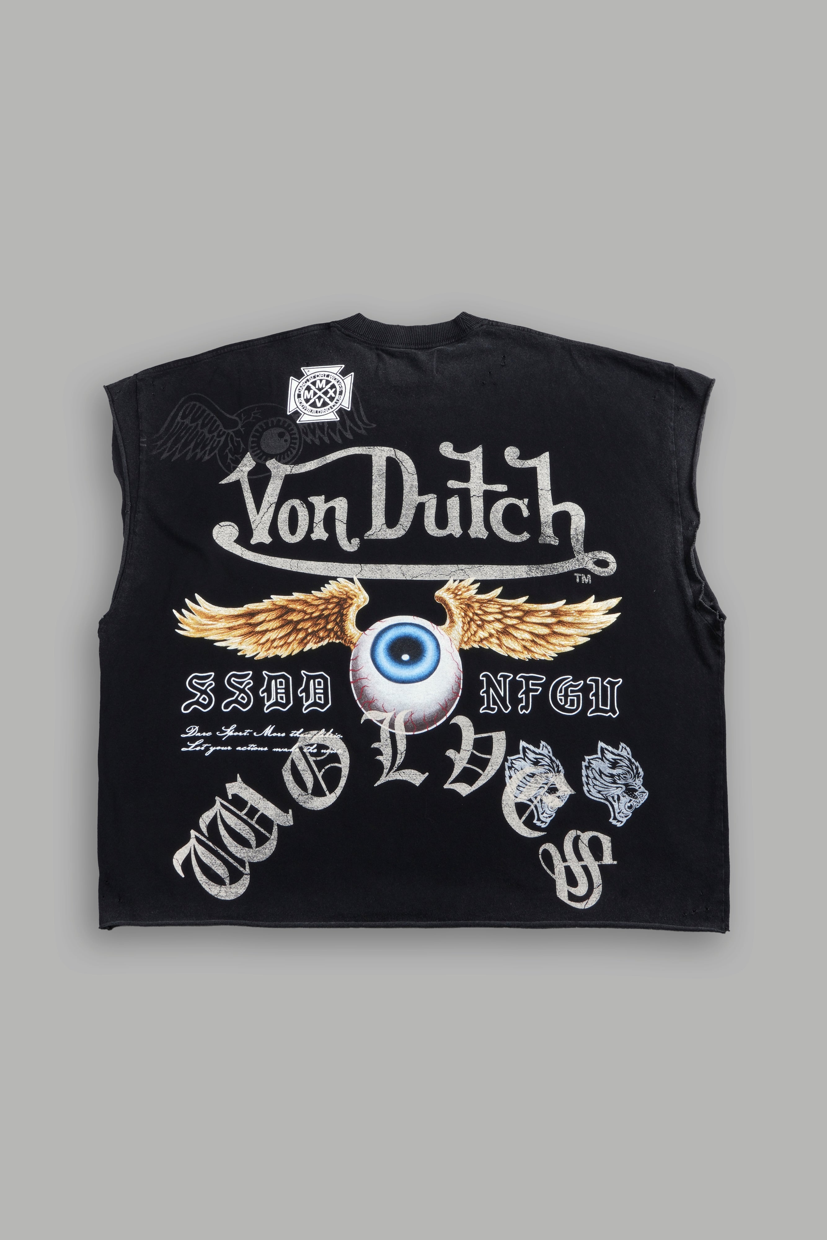 DSVD NFGU Distressed Grunge Cut-Off Mid-Length Raw Hem Tee in Black