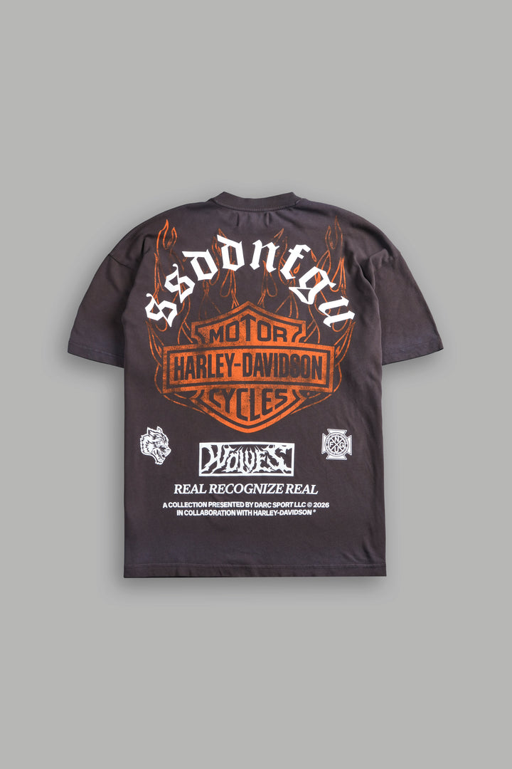 Inferno Wolf "Premium" Oversized Tee in Darc Brown Drift Wash