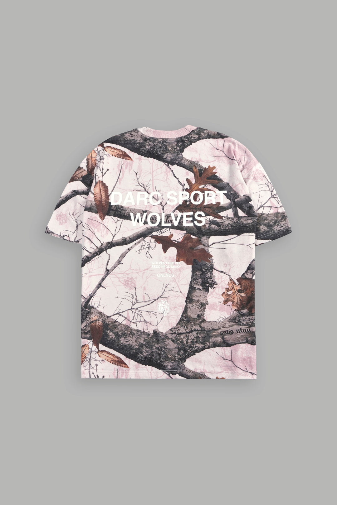 Darc Sport Wolves "Premium" Oversized Tee in Brown/Light Mauve Woodland Camo