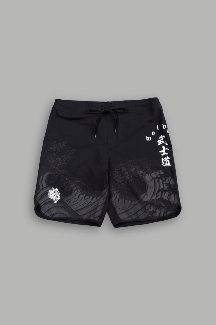 Great Wave  Bruceys Board Shorts in Black