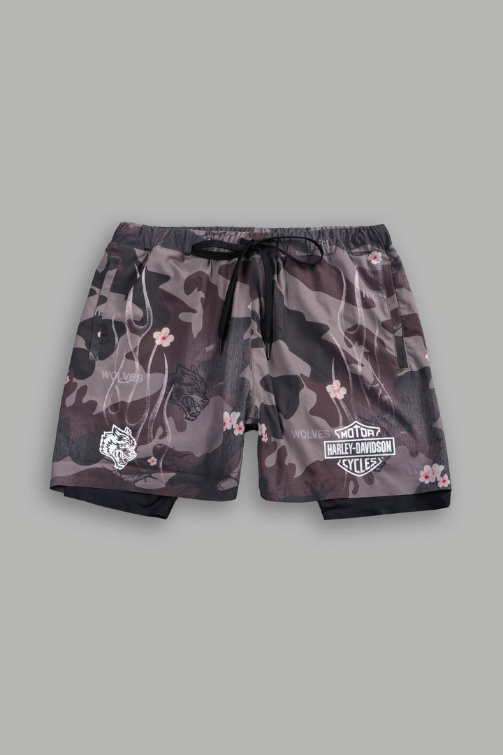 Darc Blossom Compression Shorts in Warrior In A Garden Green Camo