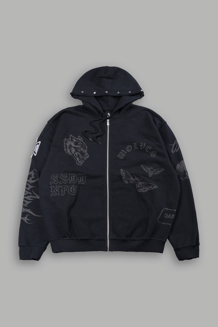 Flash Core Grunge Moatis Zip Hoodie In Black