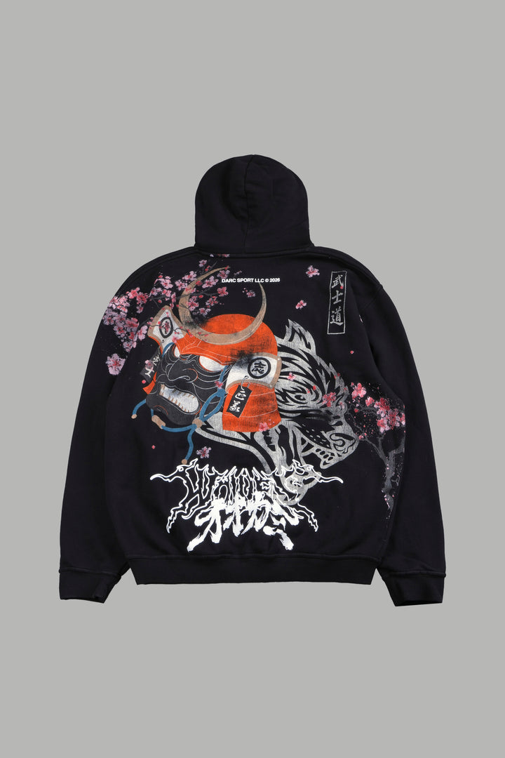 Samurai And The Wolf Pierce Hoodie in Black