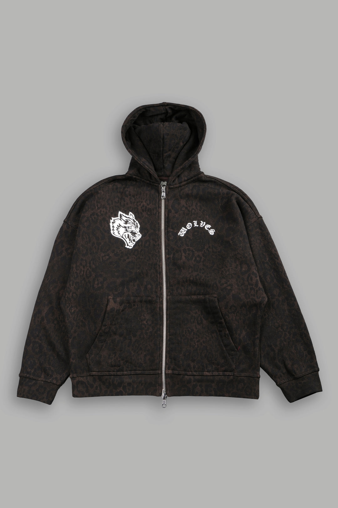 Wolves Chopper Anya Premium Double Zip Hoodie in Darc Brown Leopard