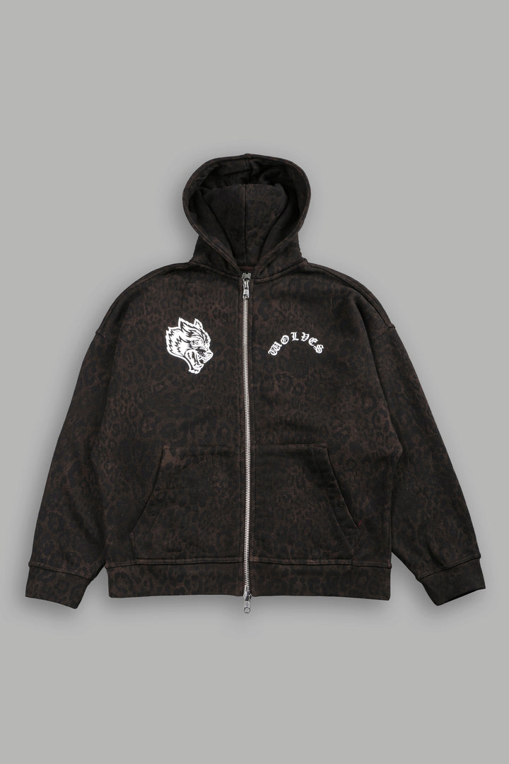 Wolves Chopper Anya Premium Double Zip Hoodie in Darc Brown Leopard