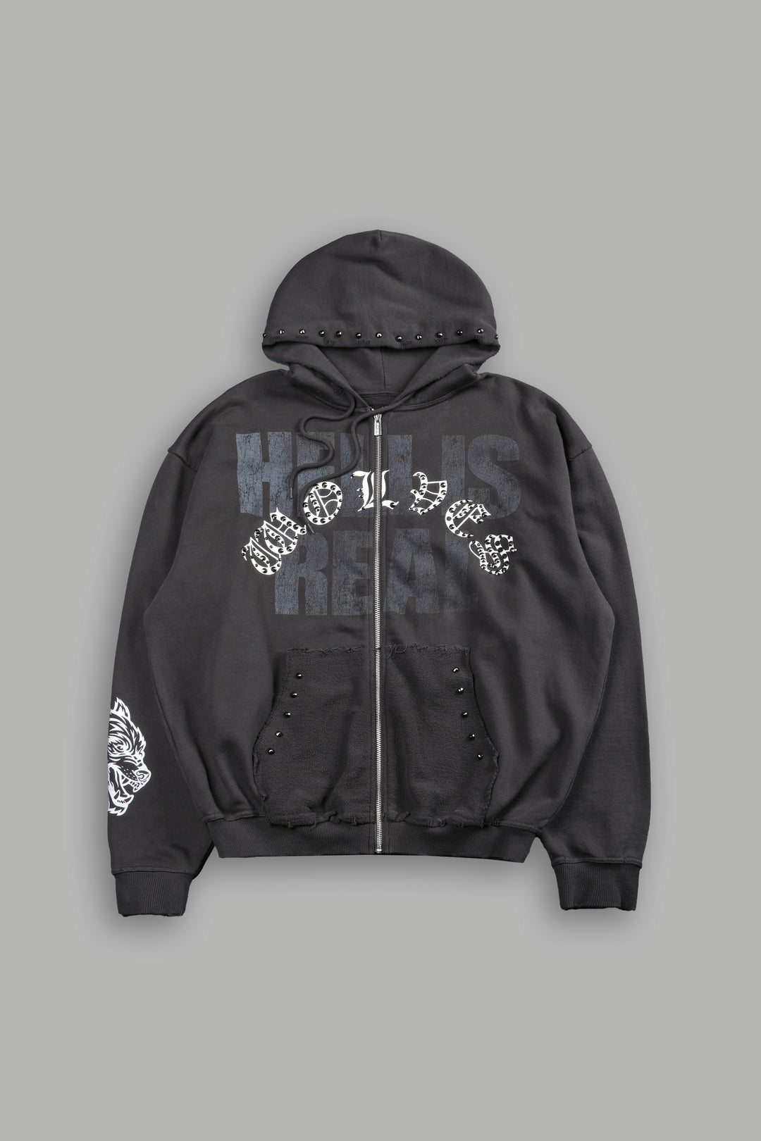 Hell is Real Grunge "Moatis" Zip Hoodie in Wolf Gray