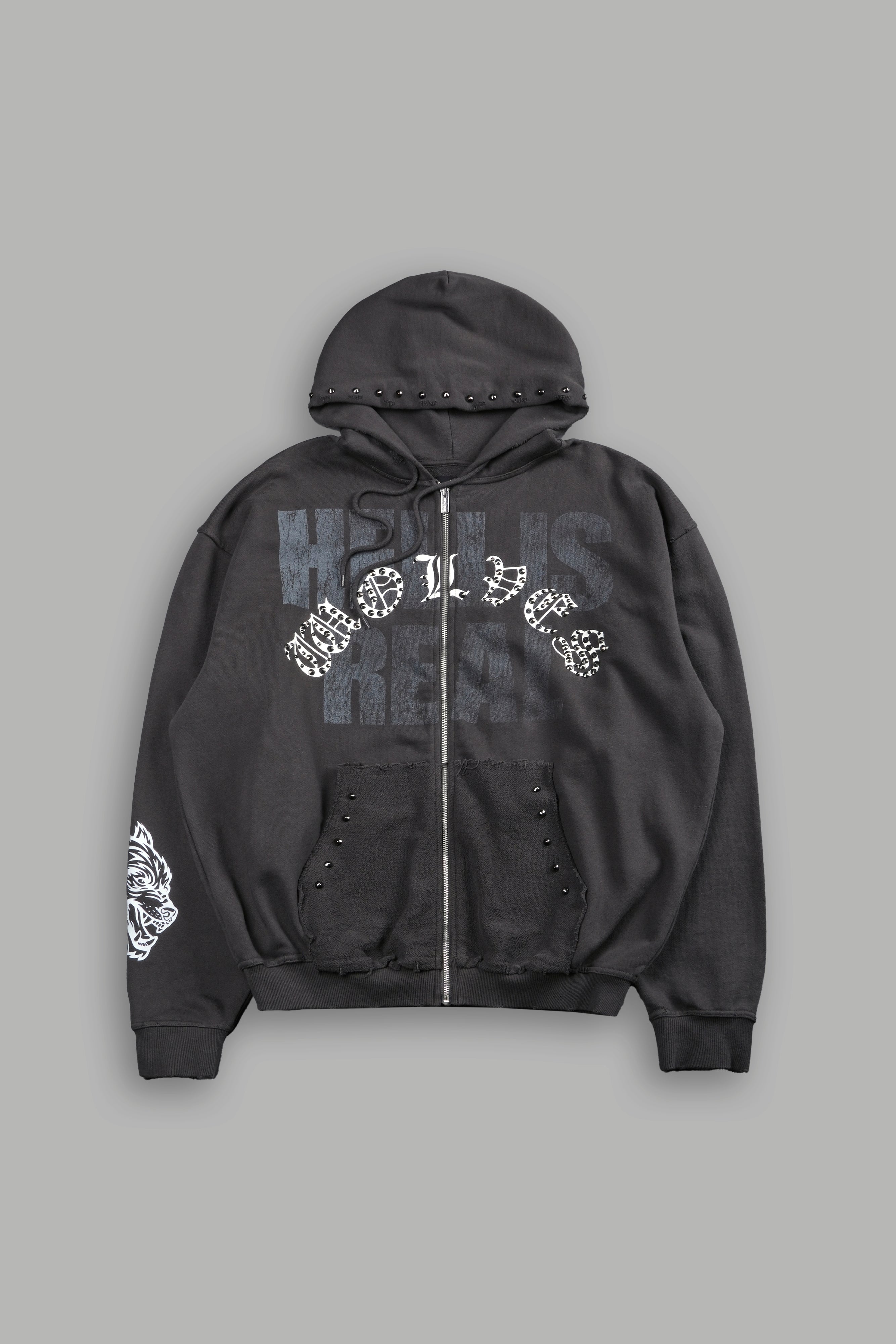 Hell is Real Grunge "Moatis" Zip Hoodie in Wolf Gray