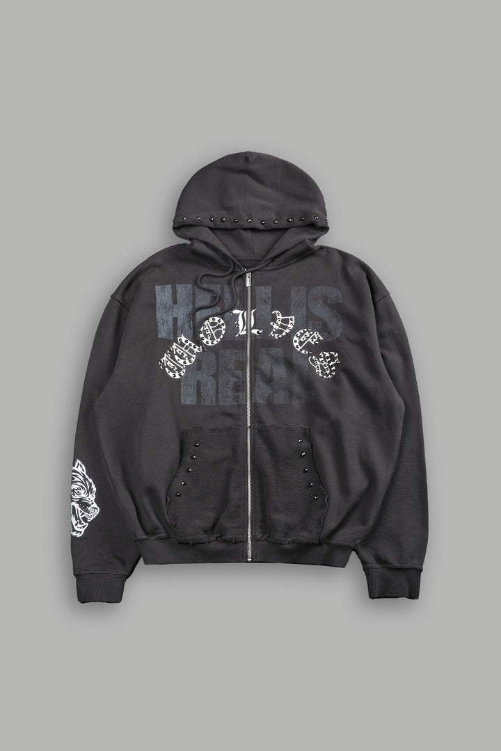 Hell is Real Grunge "Moatis" Zip Hoodie in Wolf Gray