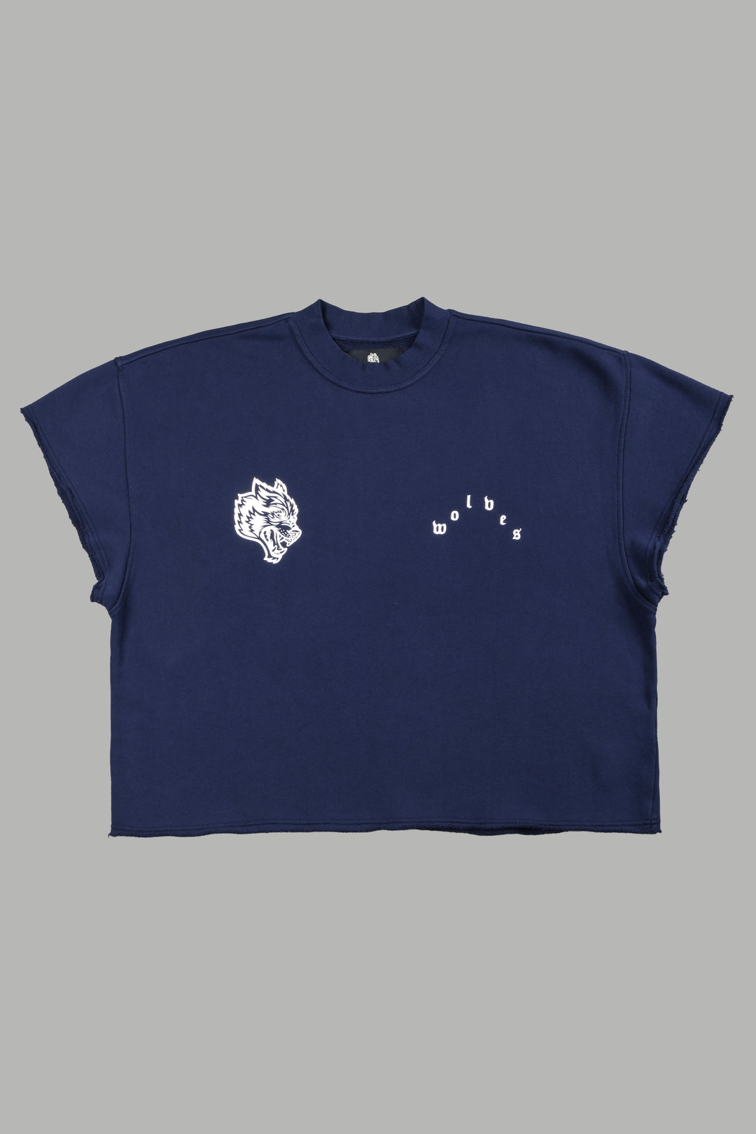 Wolf Pyramid Raw Hem Box Cut Cap Sleeve London Crewneck In Navy
