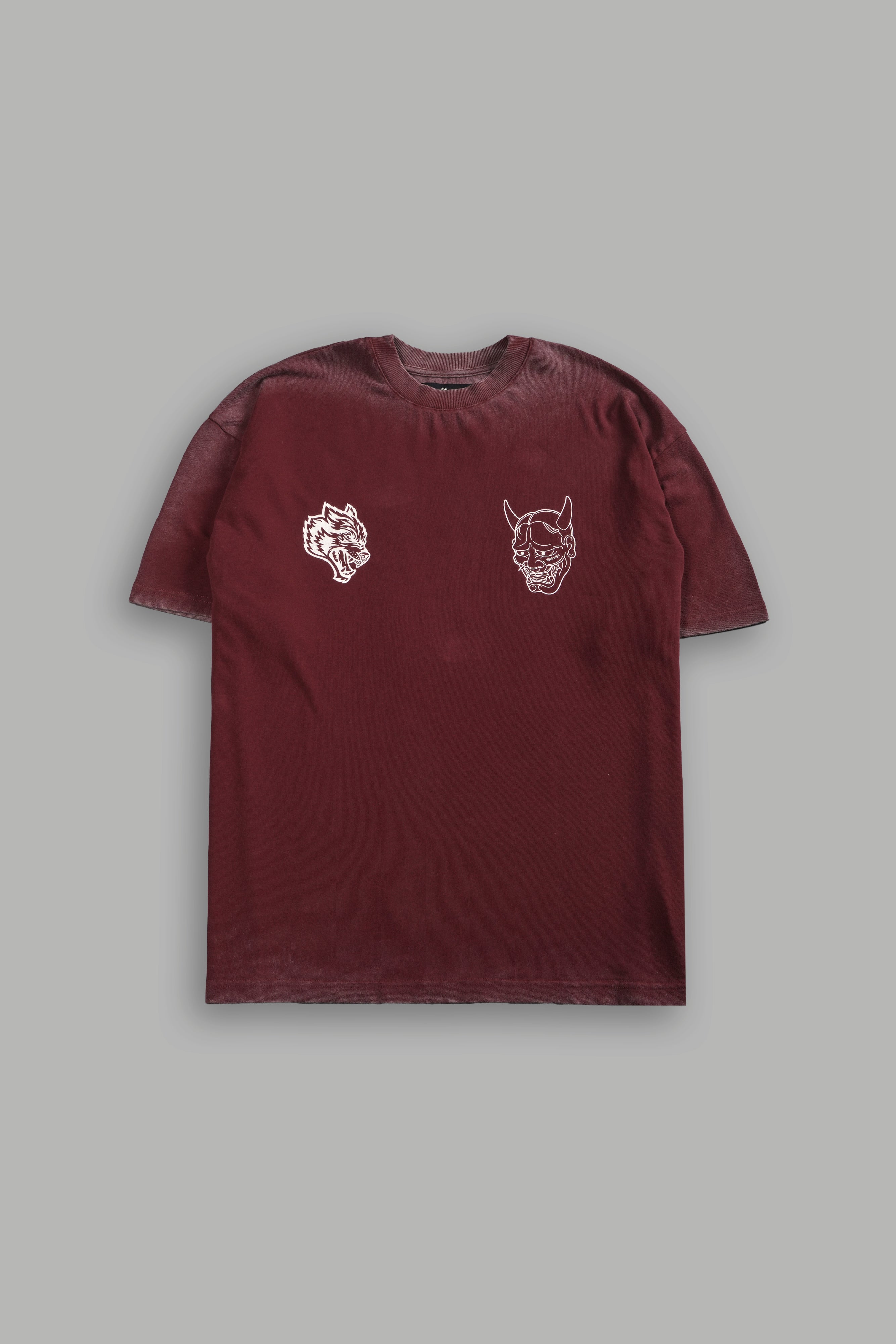 Oni Wolves "Premium" Oversized Tee in Oxblood