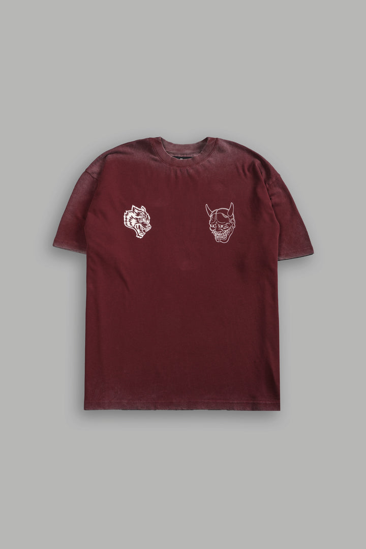 Oni Wolves "Premium" Oversized Tee in Oxblood