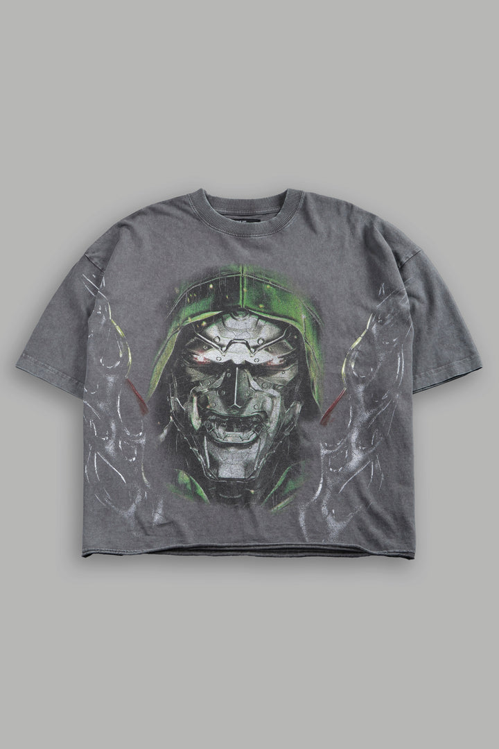 Doom Defiant Grunge Raw Hem Box Cut Tee in Wolf Gray