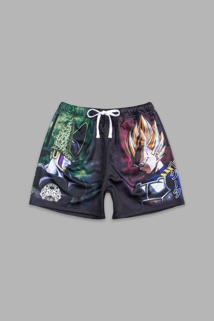 Cell & Vegeta Mesh Shorts in Black