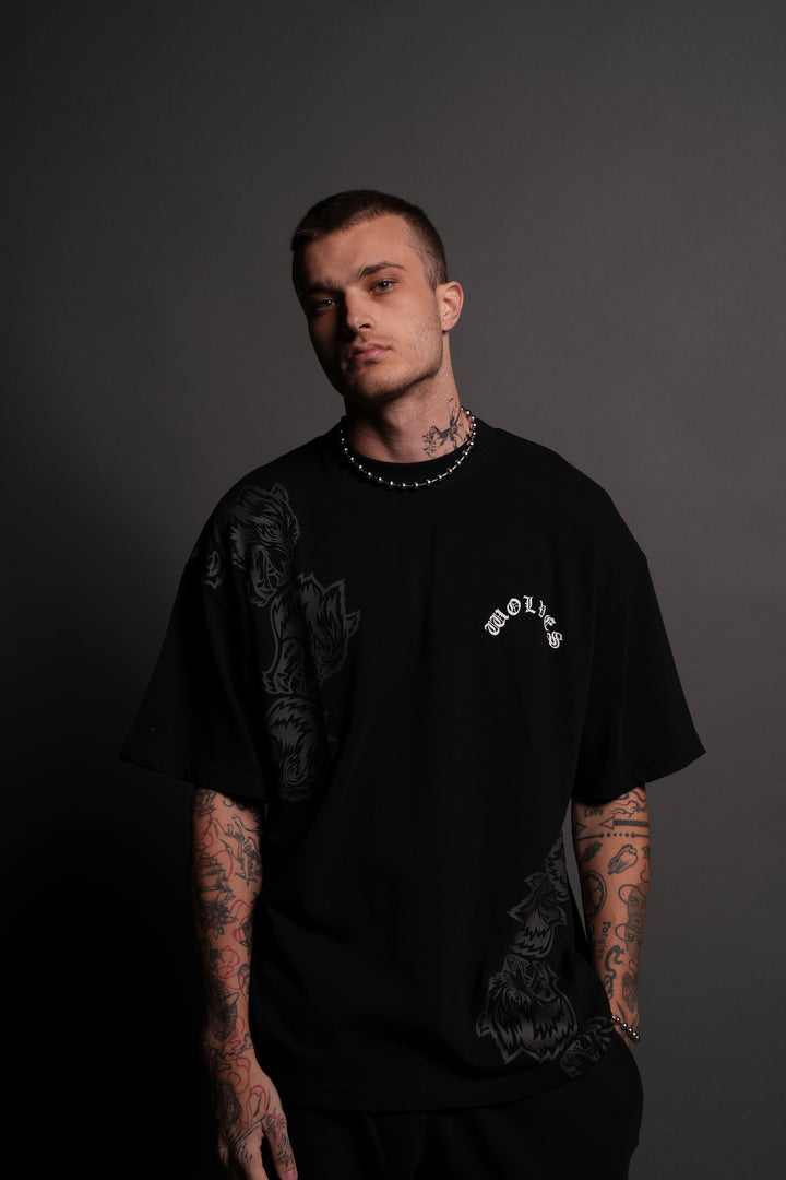 Surrounded By Family "Premium" Oversized Tee in Tonal Black