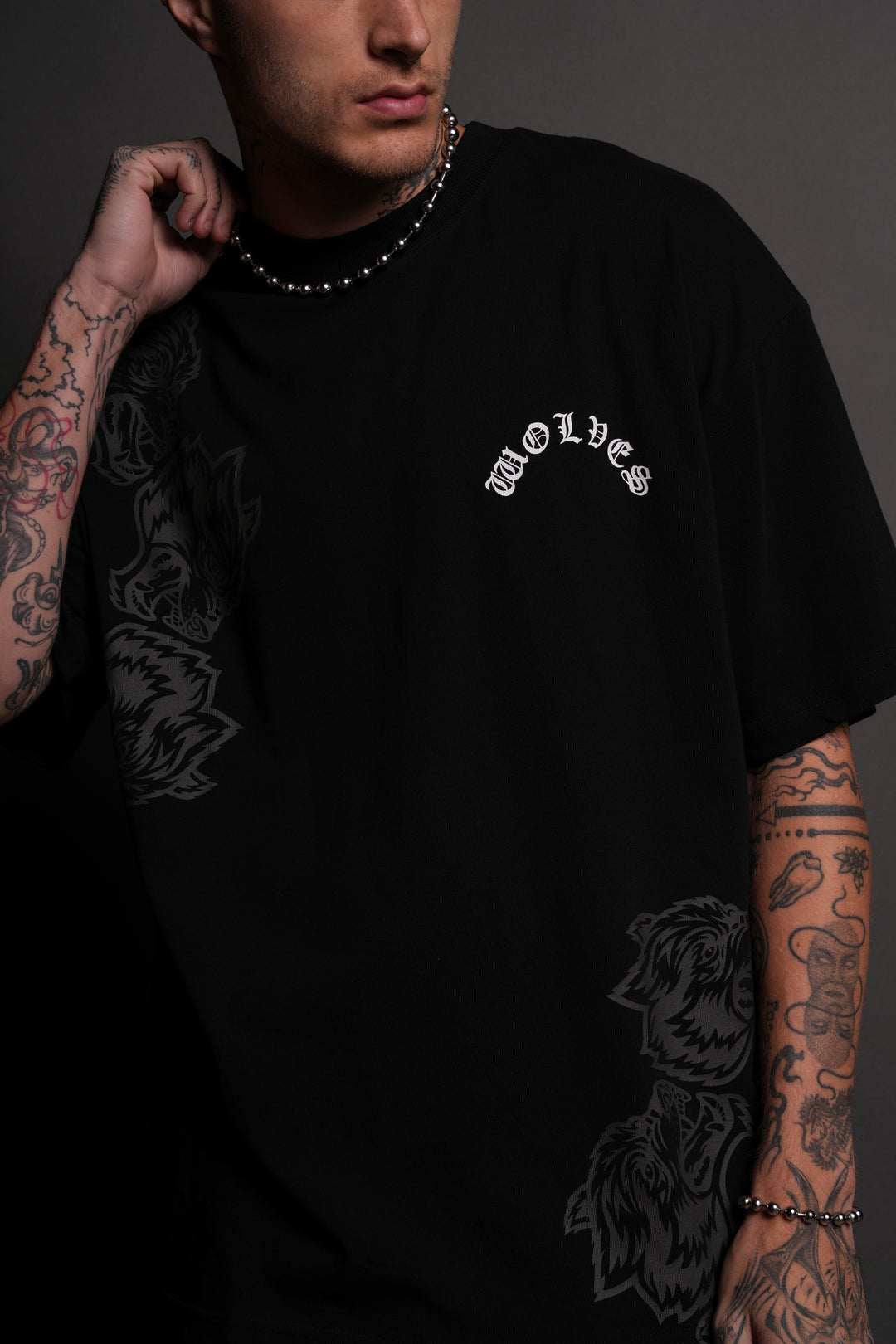 Surrounded By Family "Premium" Oversized Tee in Tonal Black