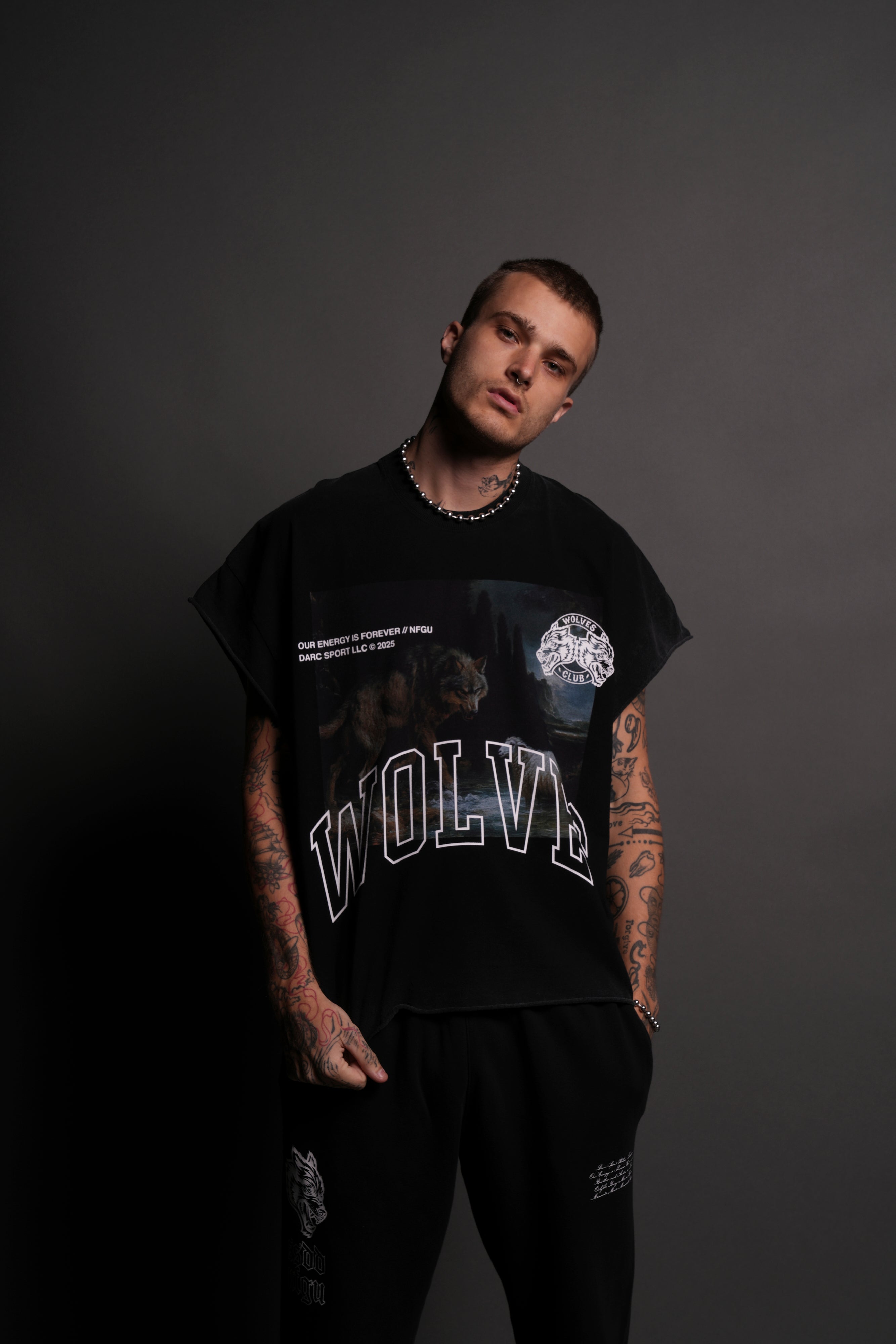 Don't Sleep Grunge Cut-Off Tee in Black