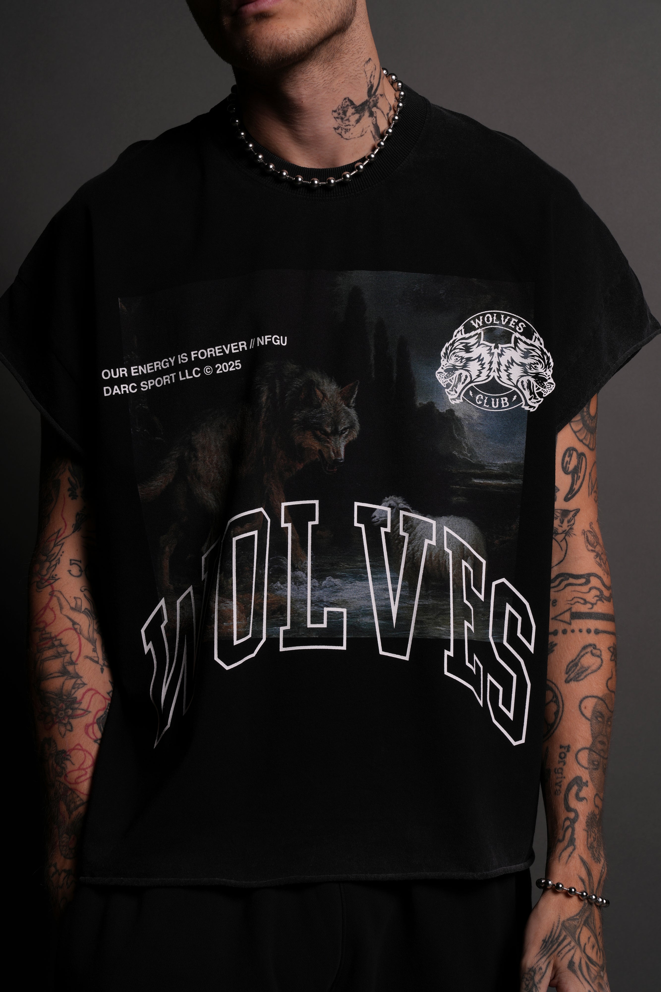 Don't Sleep Grunge Cut-Off Tee in Black