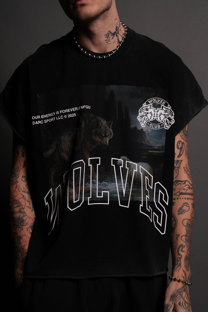 Don't Sleep Grunge Cut-Off Tee in Black