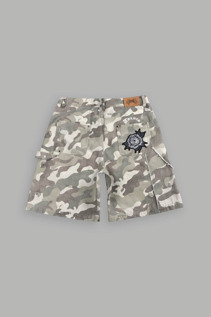 Darc Vice Distressed Denim Carpenter Shorts in DSVD Green Camo