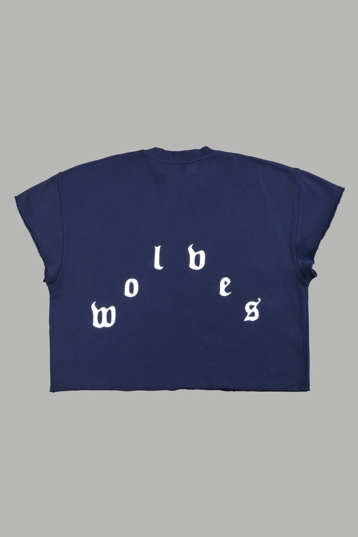Wolf Pyramid Raw Hem Box Cut Cap Sleeve London Crewneck In Navy