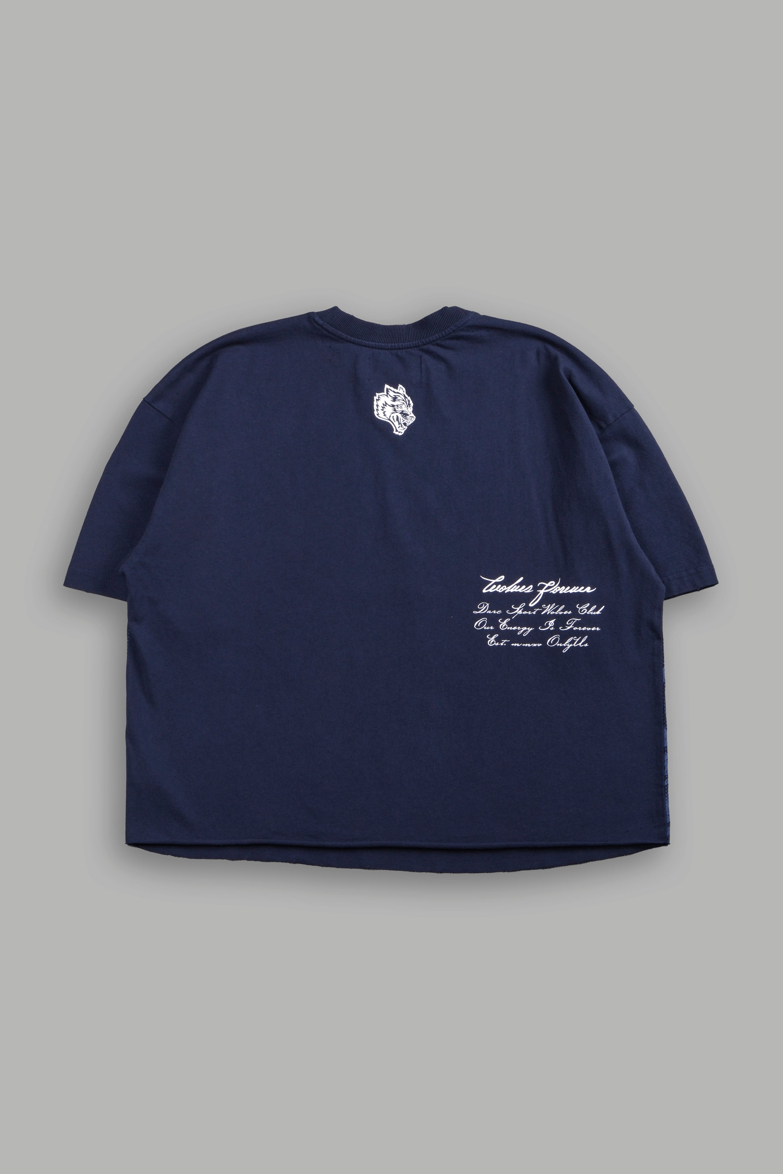 The Great Wave Distressed Grunge Box Cut Tee V2 in Navy