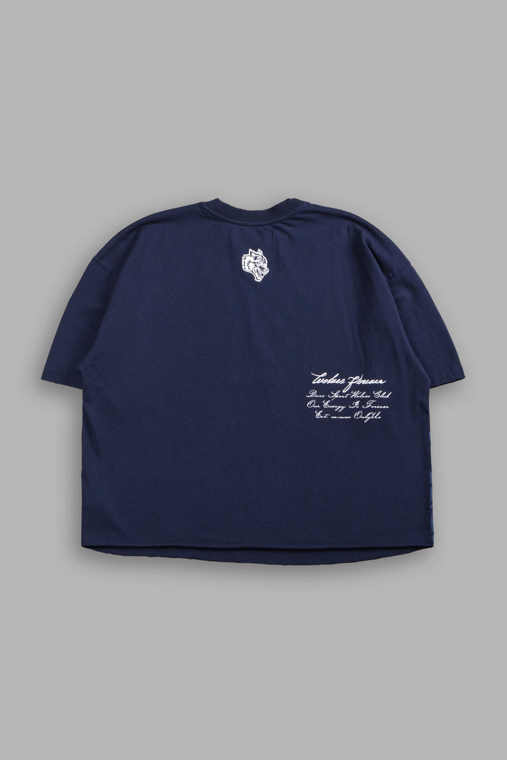The Great Wave Distressed Grunge Box Cut Tee V2 in Navy