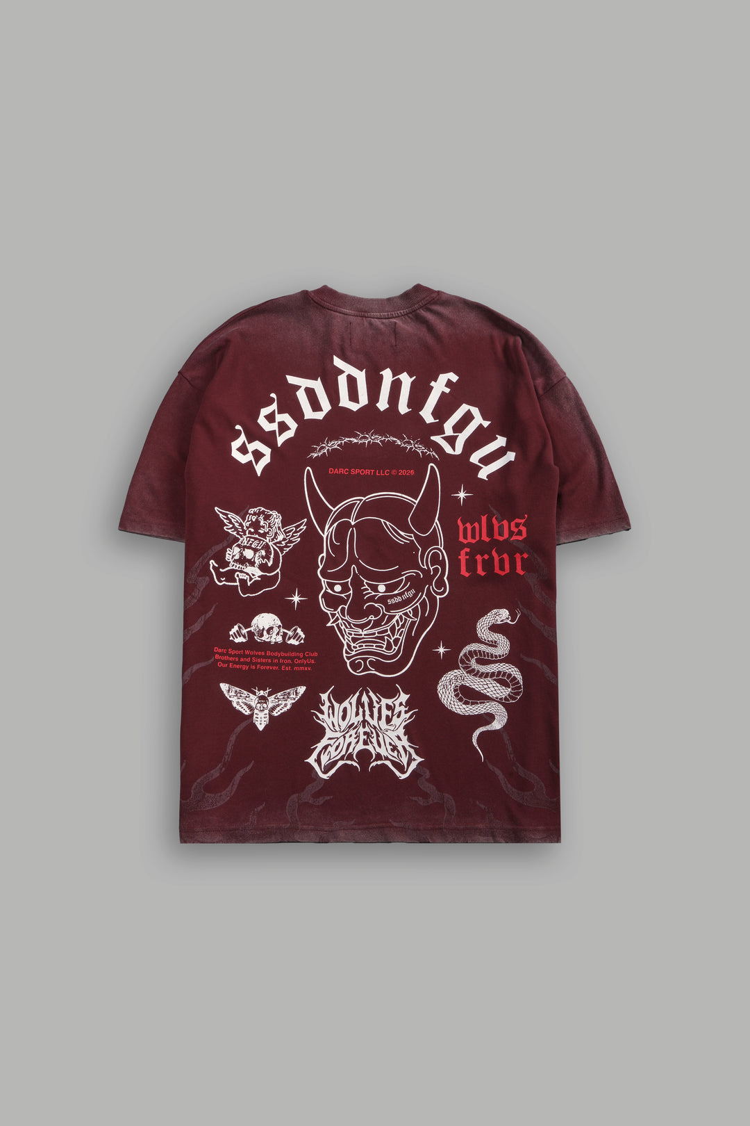 Oni Wolves "Premium" Oversized Tee in Oxblood