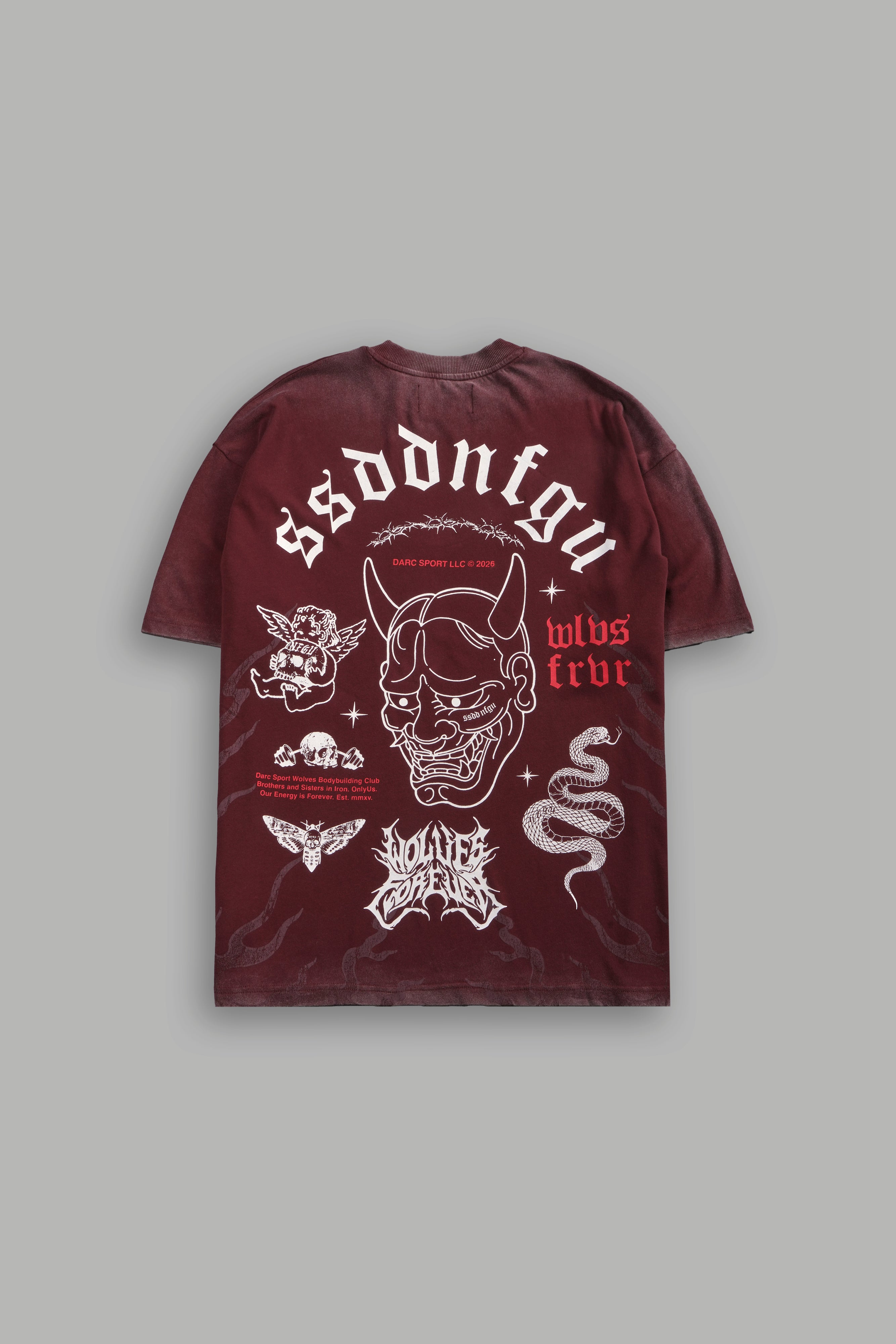 Oni Wolves "Premium" Oversized Tee in Oxblood