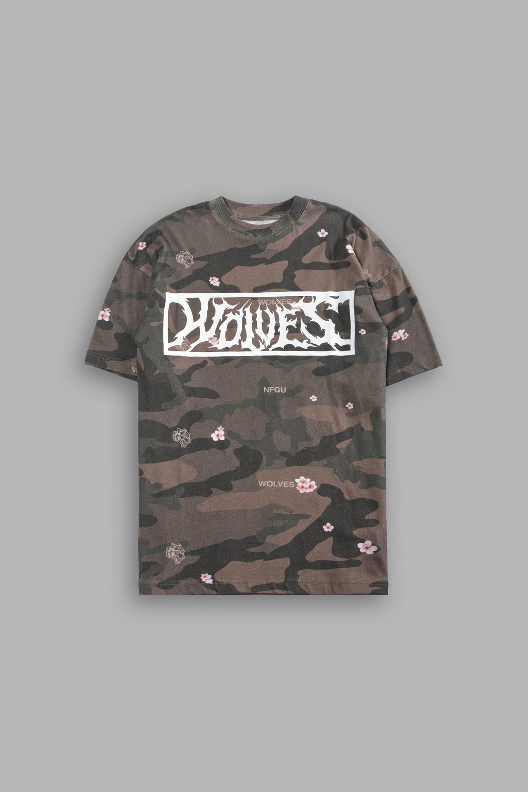 Midnight Wolves Unisex "Premium" Oversized Tee in Vintage Blossom Woodland Camo