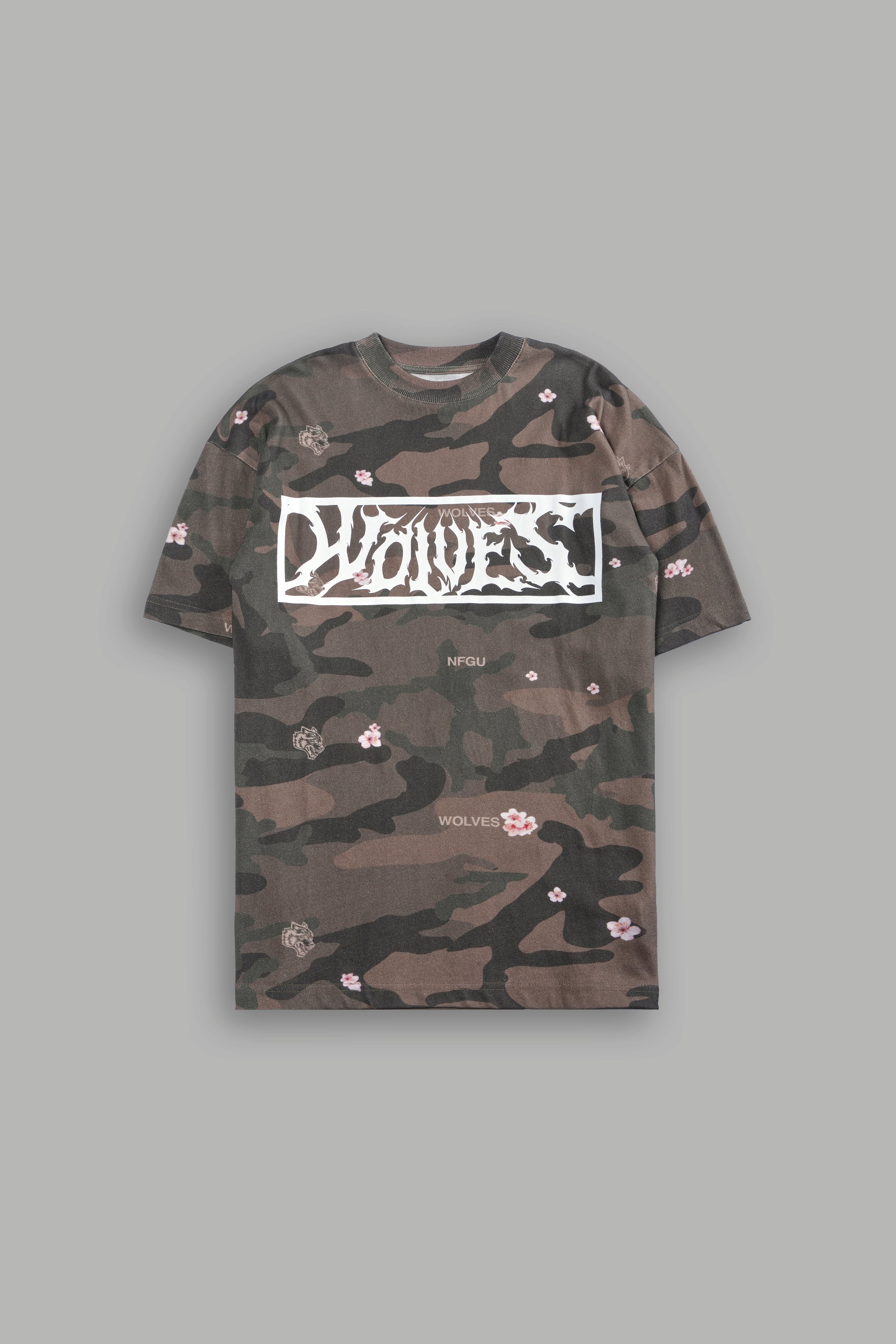 Midnight Wolves Unisex "Premium" Oversized Tee in Vintage Blossom Woodland Camo