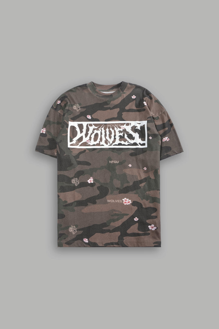 Midnight Wolves Unisex "Premium" Oversized Tee in Vintage Blossom Woodland Camo