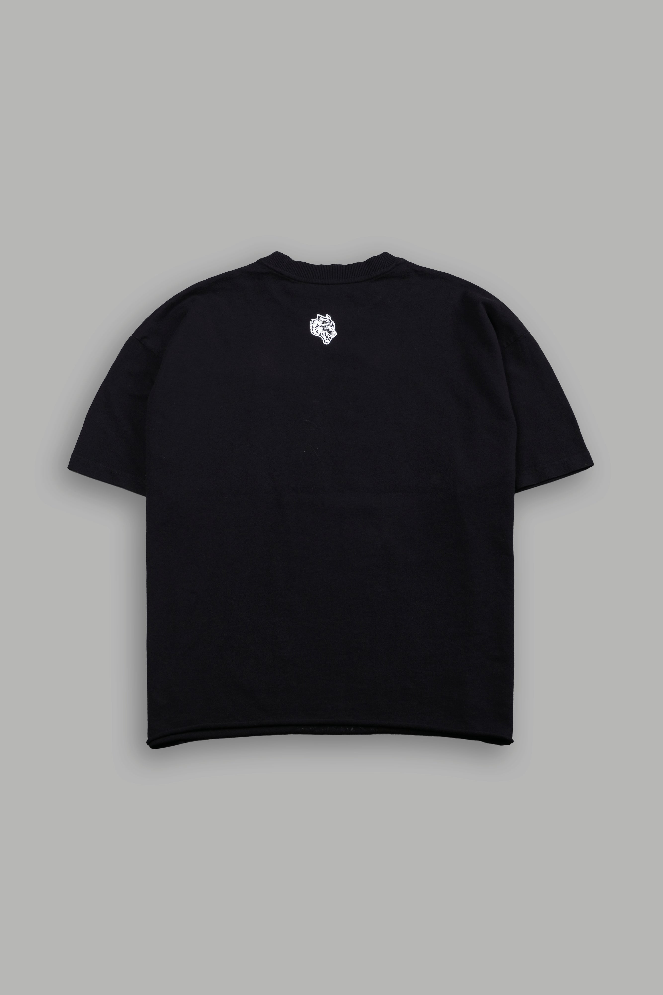 Awakened Power Grunge Mid Length Raw Hem Tee in Black