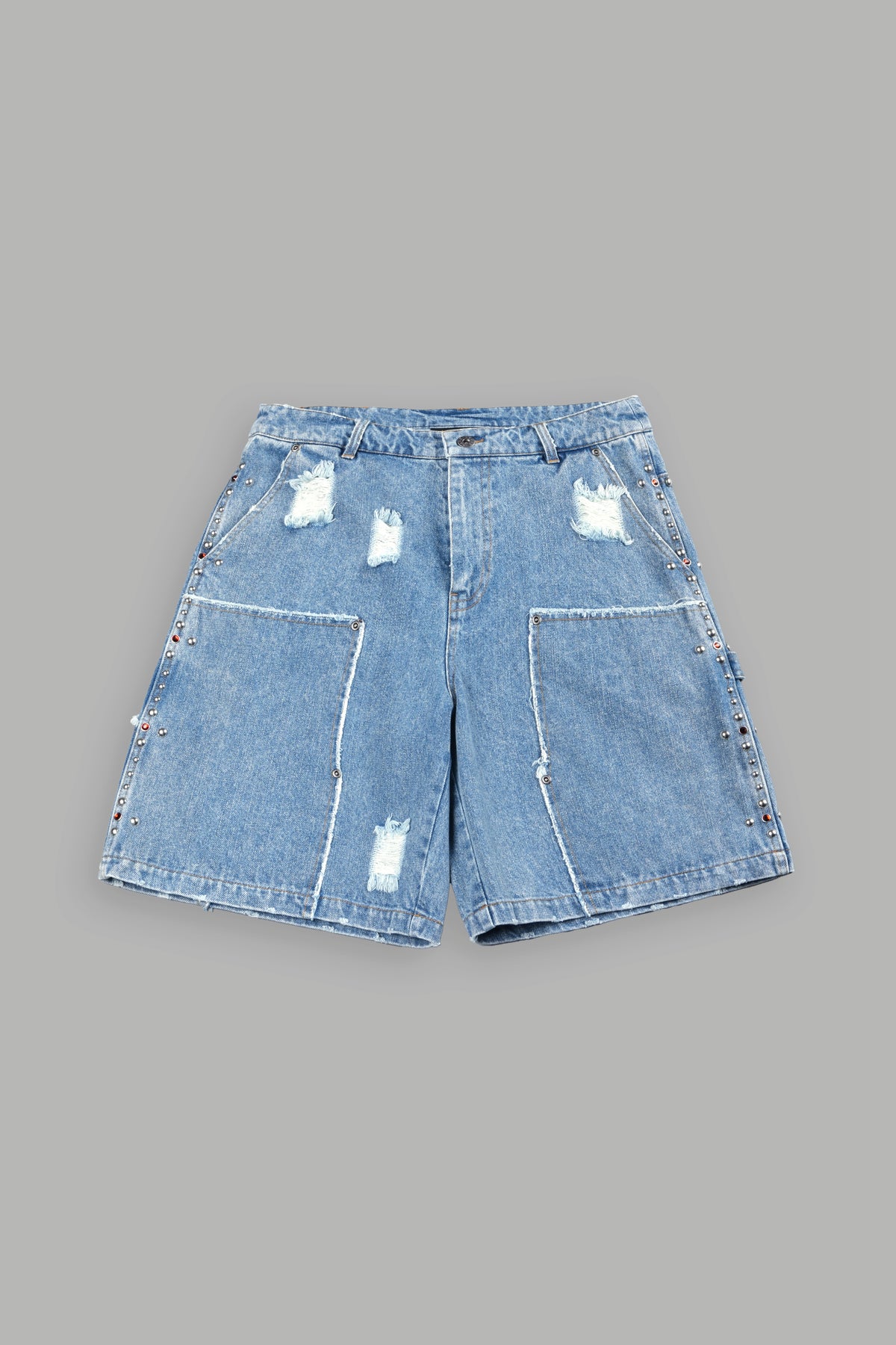Wolves Heritage Distressed Denim Carpenter Shorts In Light Wash